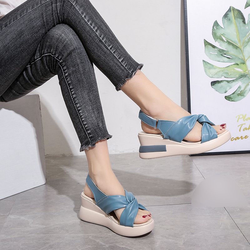 RYX - Savrina Folds Sandal Velcro Wedges Tinggi Wanita Fashion Casual / Jalan-Jalan - Ori Import