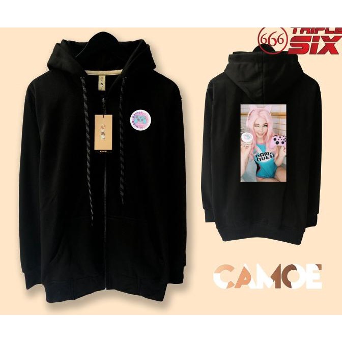 Jacket Belle Delphine Ahegao Gamer Girl Sweater Hoodie Pria Bahan Fleece Sablon Polyflex Zipper Resl