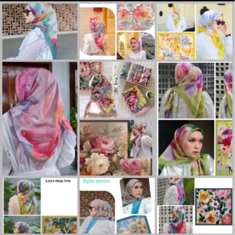 segi empat voal motif Bunga / Jilbab Baniscop hijab kw / deenay