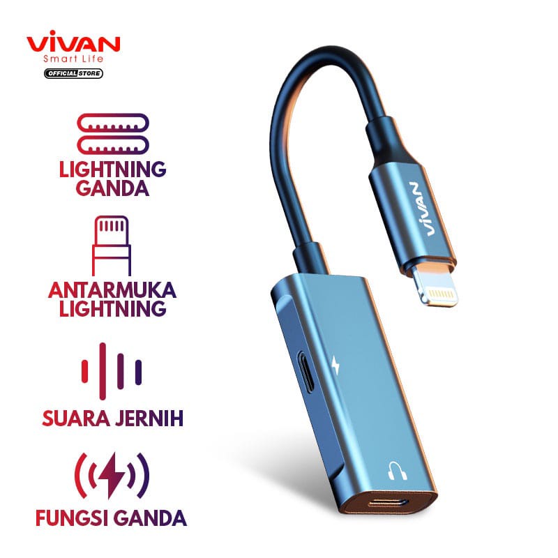 A_   VIVAN VAL02 Audio Converter Adater Iphone Lightning to Lightning + Lightning 2IN1 Audio Headphone Adapter iPhone ORIGINAL