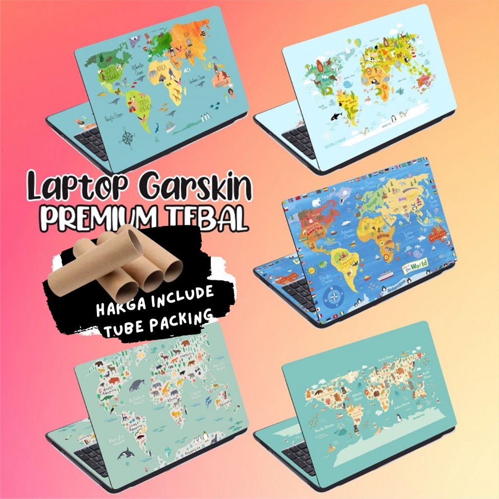 Garskin Laptop Anti Gores Cute Maps Colorful Kids Premium Full set 10 12 13 14 15 inch  Acer Lenovo Asus Macbook Dell