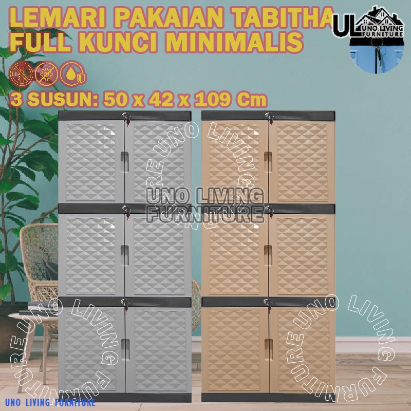 FULL KUNCI LEMARI PAKAIAN PLASTIK FULL KUNCI 3 SUSUN LEMARI TABITHA PENGUNCIAN TABITHA 3 SUSUN