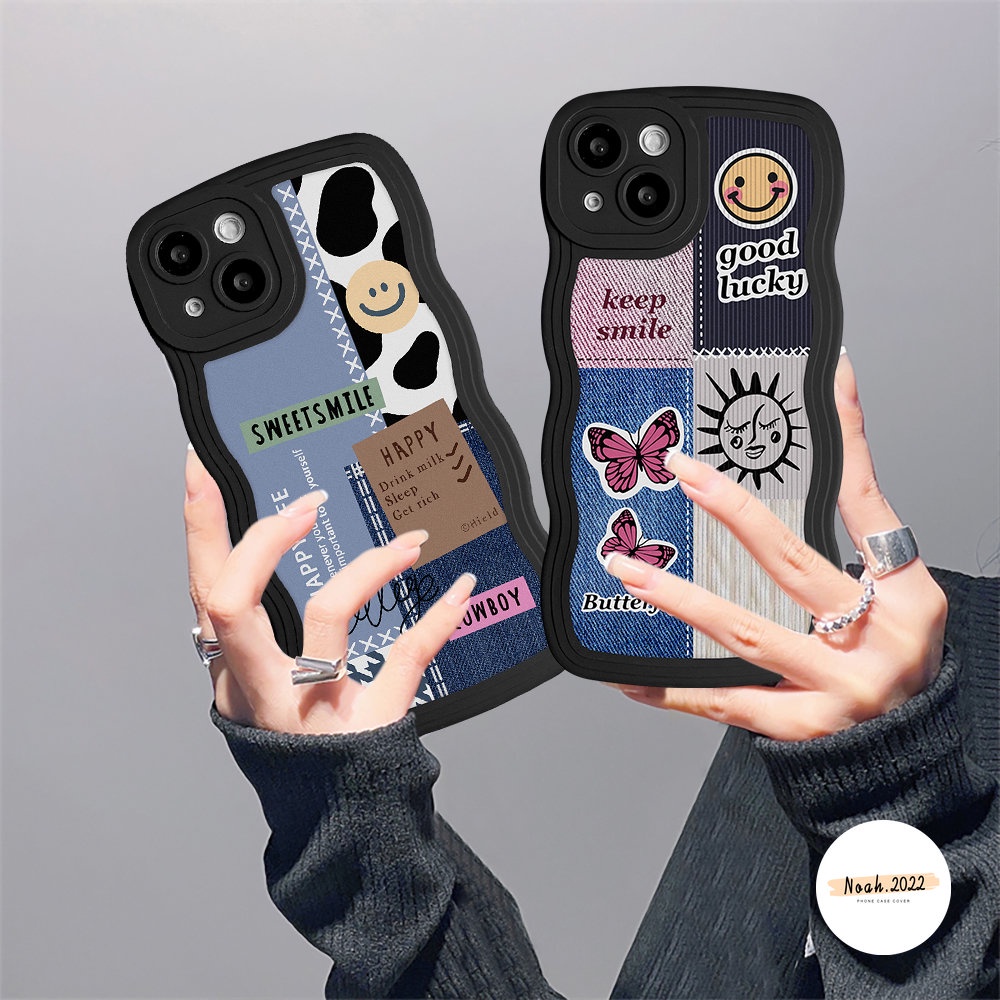 IPHONE Soft Case Kompatibel Untuk Iphone14Plus13 12 11 Pro Max6 6s 7 8 Plus X Xr Xs Max SE 2020 Label Sambungan Lucu Smiley Face TPU Phone Case Wave Edge Back Cover