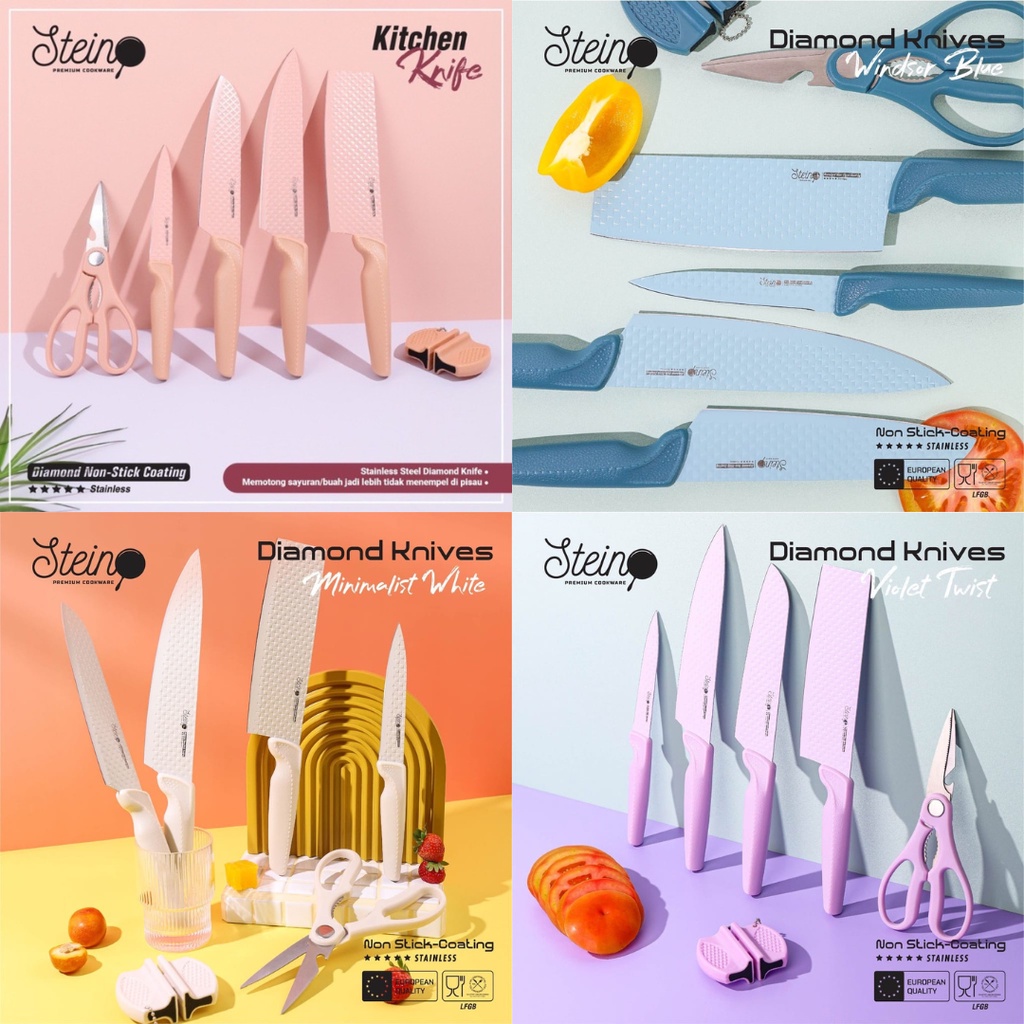 100% ORI Knife Diamond Set 6 in 1 Stein Cookware Pisau Dapur Anti Lengket/ PISAU SET STEIN