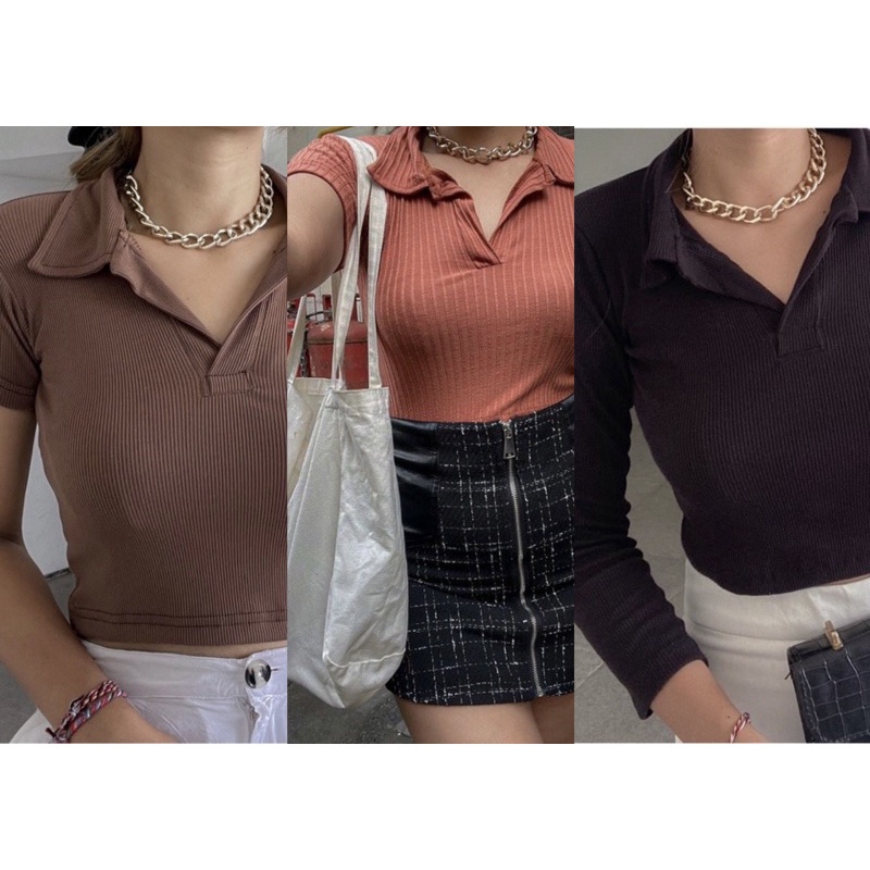 VS - NUZ - Alicia Top | Korean Polo Shirt V-Neck Lengan Pendek RIB