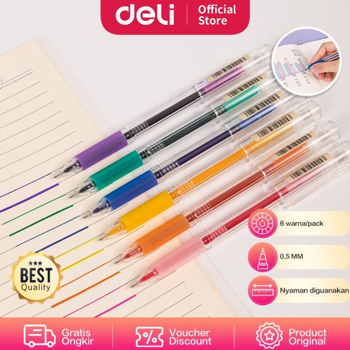 

TERMURAH Deli Pulpen Gel 6 Warna Cerah 0.5mm A125