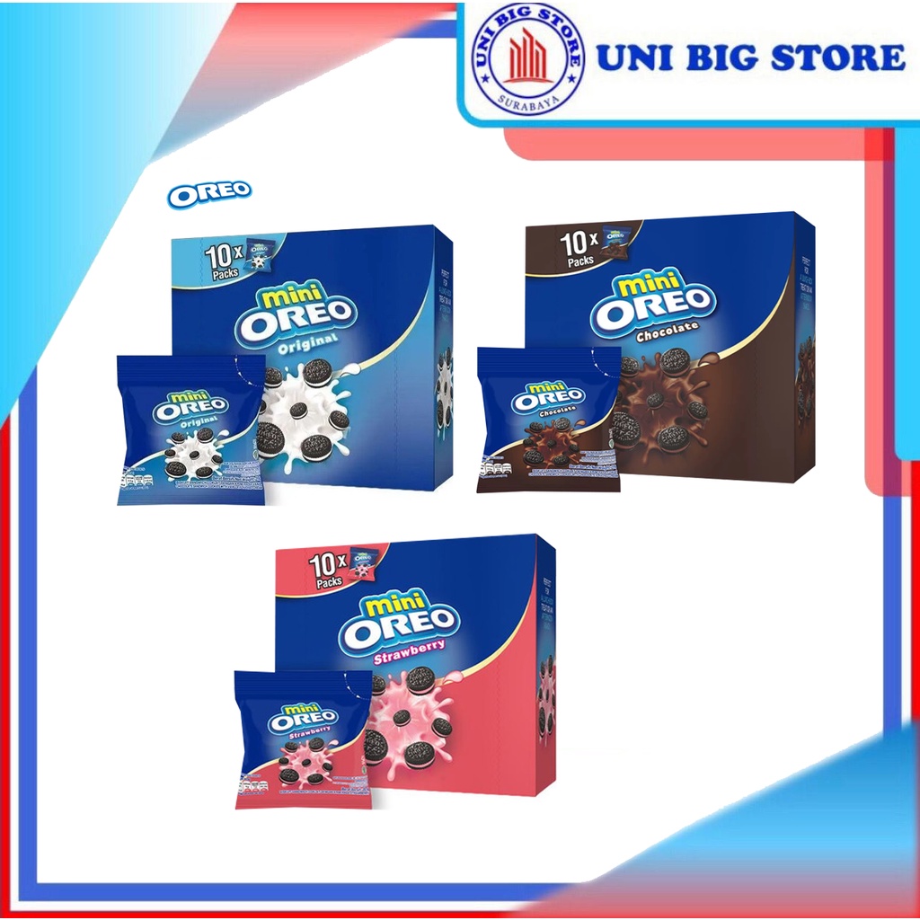 

Mini Oreo Biskuit Sandwich Original Cokelat Stroberi 20.4g x 10pcs BOX
