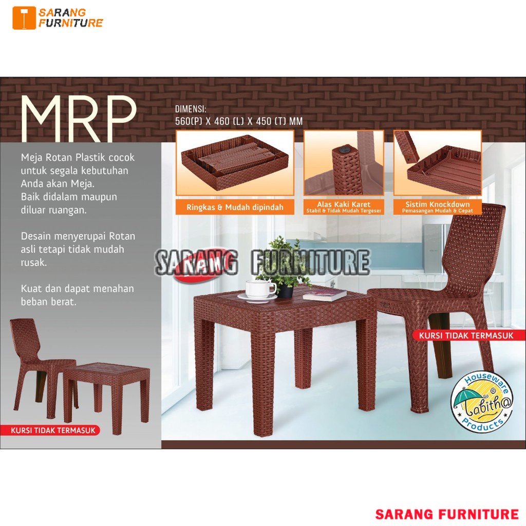 Meja plastik/ meja tamu/ meja kopi/ meja teras motif rotan TABITHA Termurah MRP