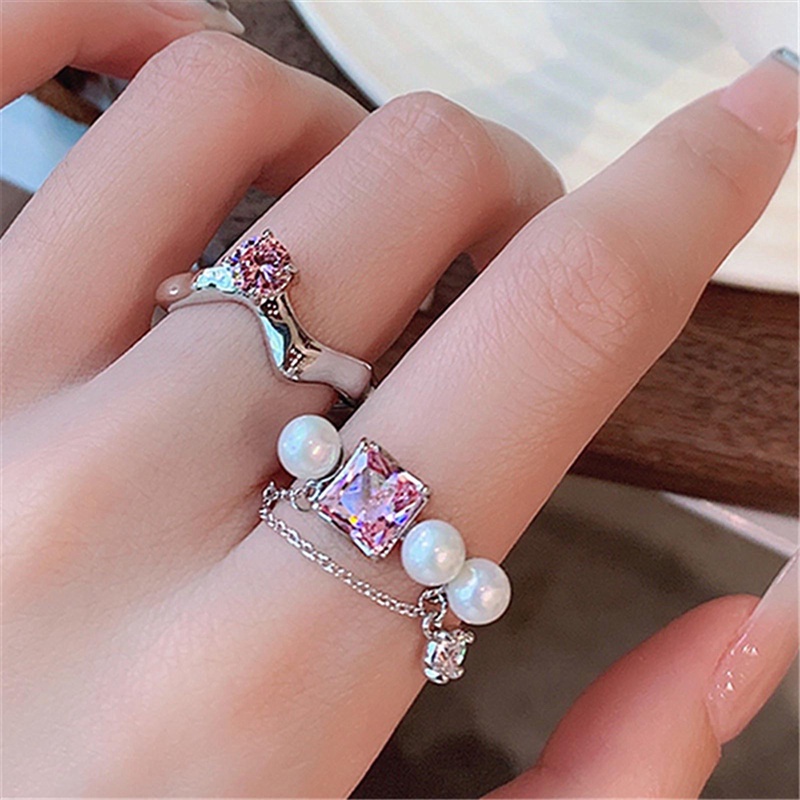 Trendy925 Perhiasan Perak Cincin Bentuk Oval Pink Zirkon Batu Permata Jari Rings Untuk Wanita Gadis Pernikahan Pertunangan Pesta Aksesoris