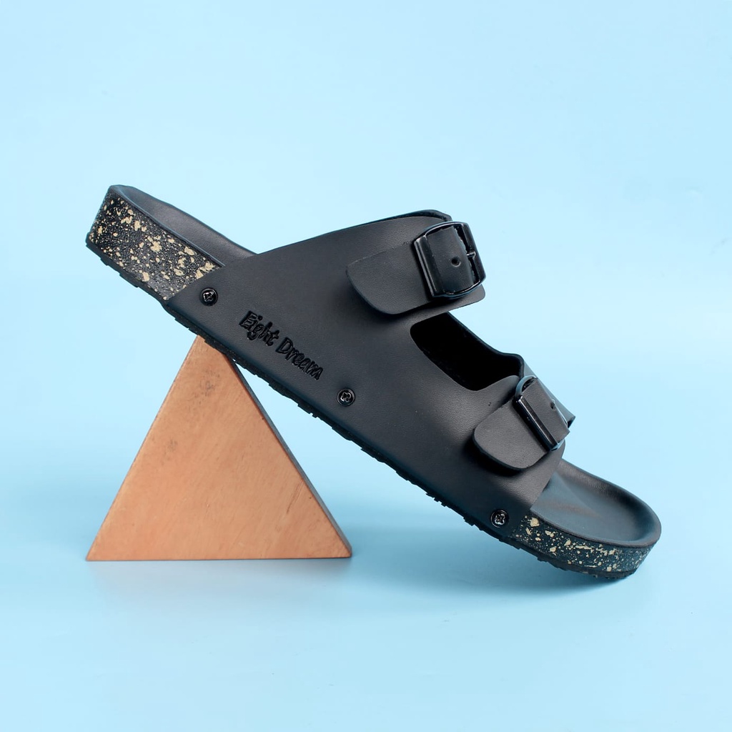 Eight Dream - Shuriken full Black Sandal Slop Kulit Pria