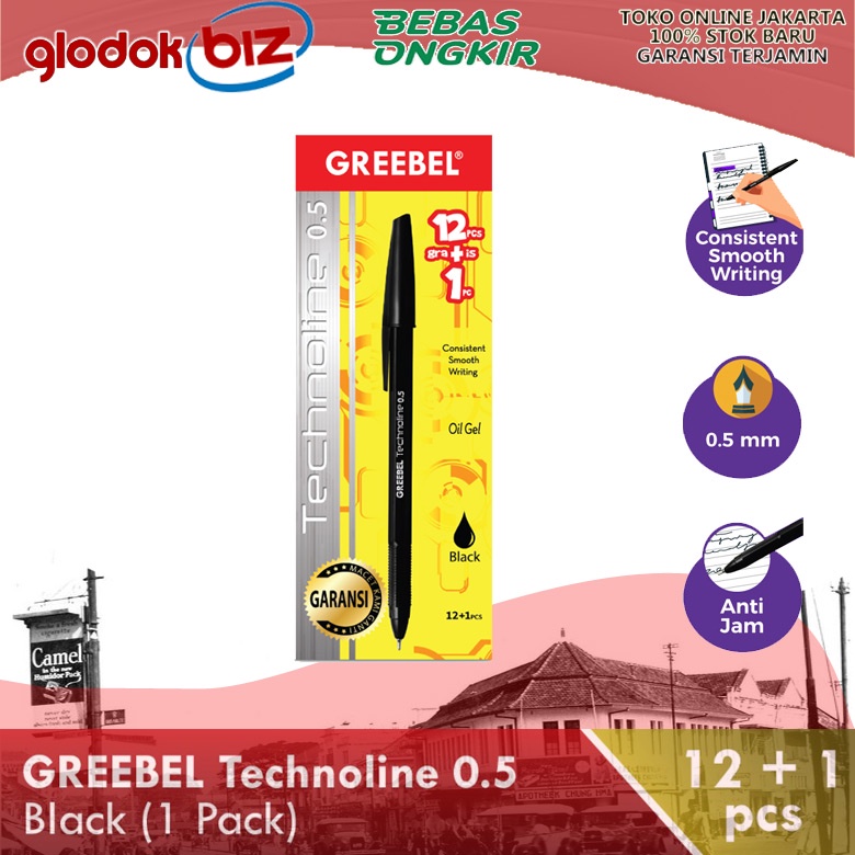 

Pulpen GREEBEL Technoline 0.5mm BLACK 1 Pack isi 12+1