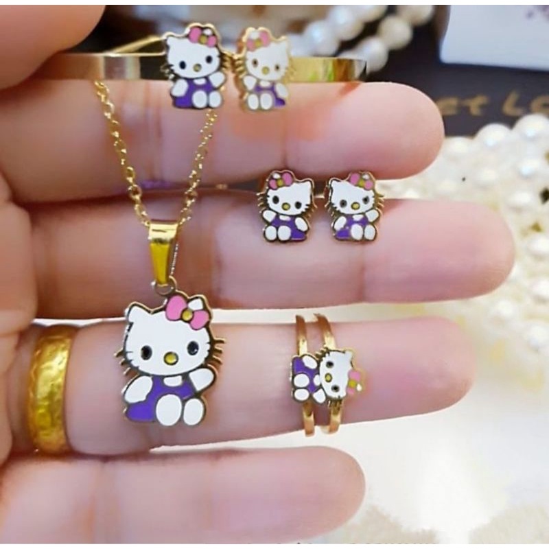 Perhiasan Set Titanium hello kitty Anak Anti Alergi,Luntur dan Karat Awet Tahunan