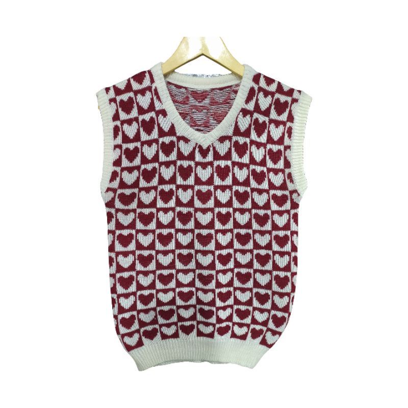 Rompi Korea Rajut Wanita Motif Love/Hati / Korean Knit Vest/Korean style vest