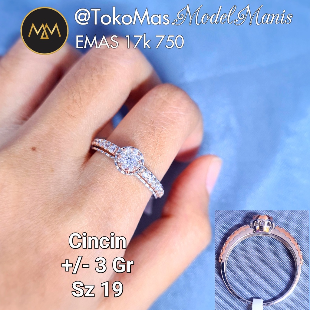 Cincin roxe bulat kombinasi emas 750 kadar 17k
