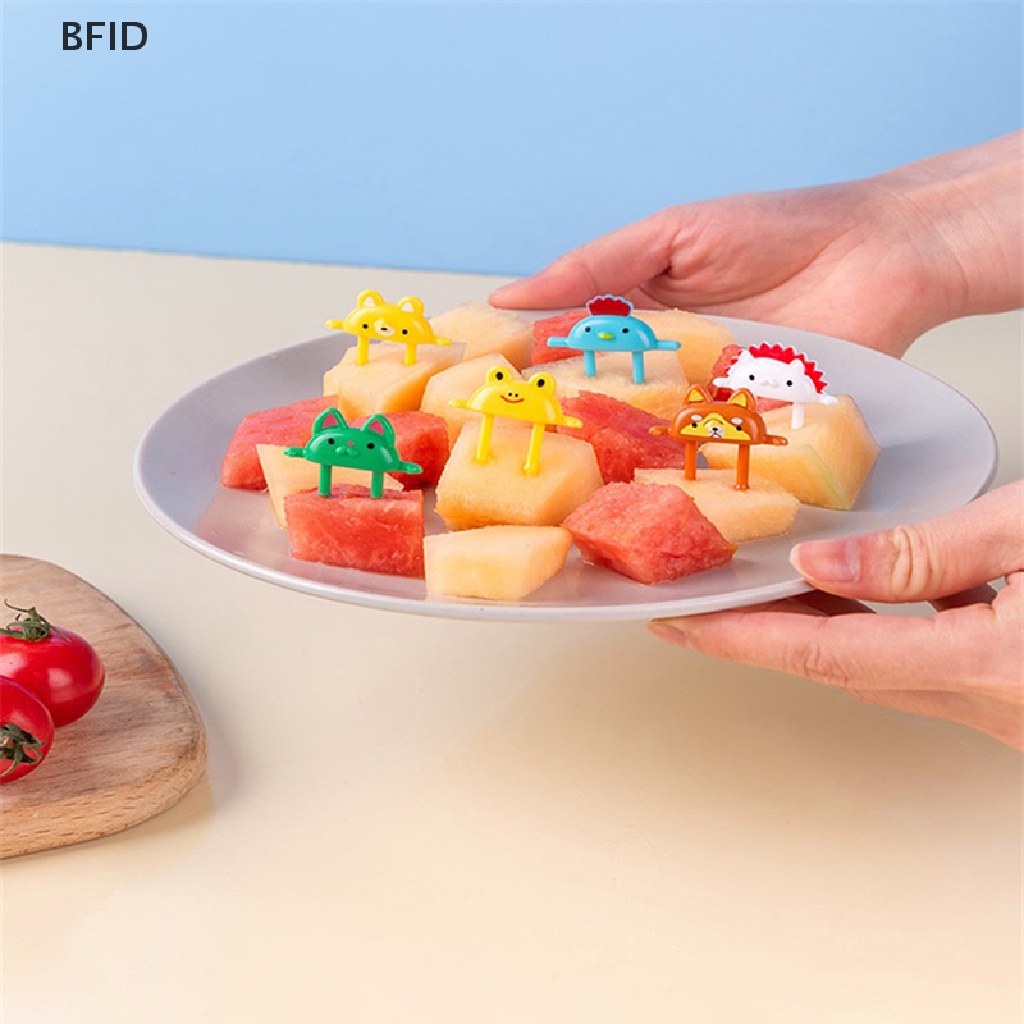 [BFID] 6pcs Kartun Hewan Buah Garpu Lucu Makanan Penutup Food Fork Chick Fox Frog Bento Fork [ID]