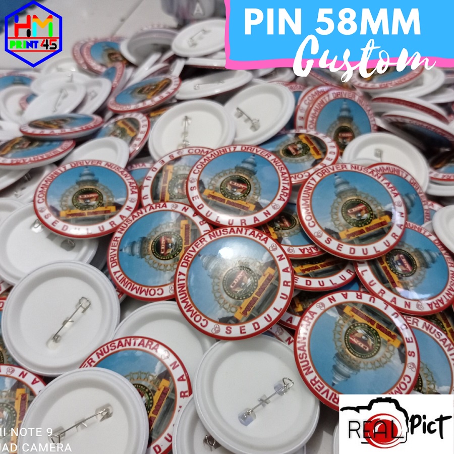 Cetak Pin Peniti Custom 58 mm Putih termurah / Pin Peniti Custom semua desain