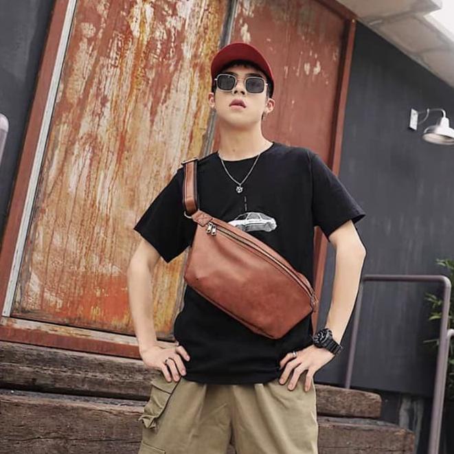 {BSH.10Ja23ᴱ} Waist Bag Kulit Pria Tas Kulit Pria Sling Bag Kulit Pria TAZMANIA