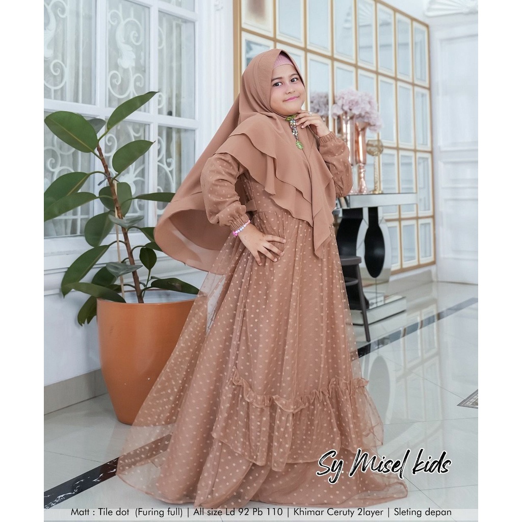 GAMIS SYARI ANAK MISEL MOTIF POLKADOT SET KHIMAR