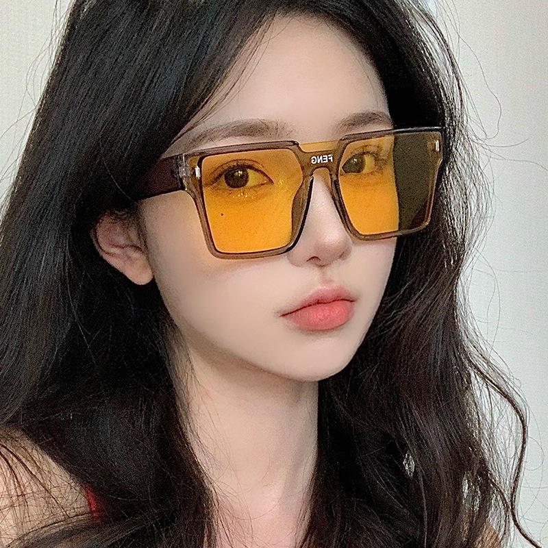 Square Decoration Black Frame Sunglasses One-piece Big Frame Kacamata Hitam Modis Modern Kacamata Perlindungan UV Sunglasses Untuk Wanita Dan Pria