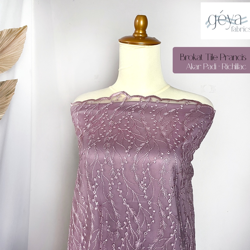 1/2 meter Kain Brokat Brukat Tile Prancis Bahan Kebaya Motif Akar Padi