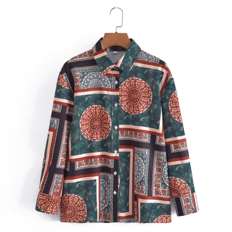 Green Retro Pattern Blouse  69484 (SALE)