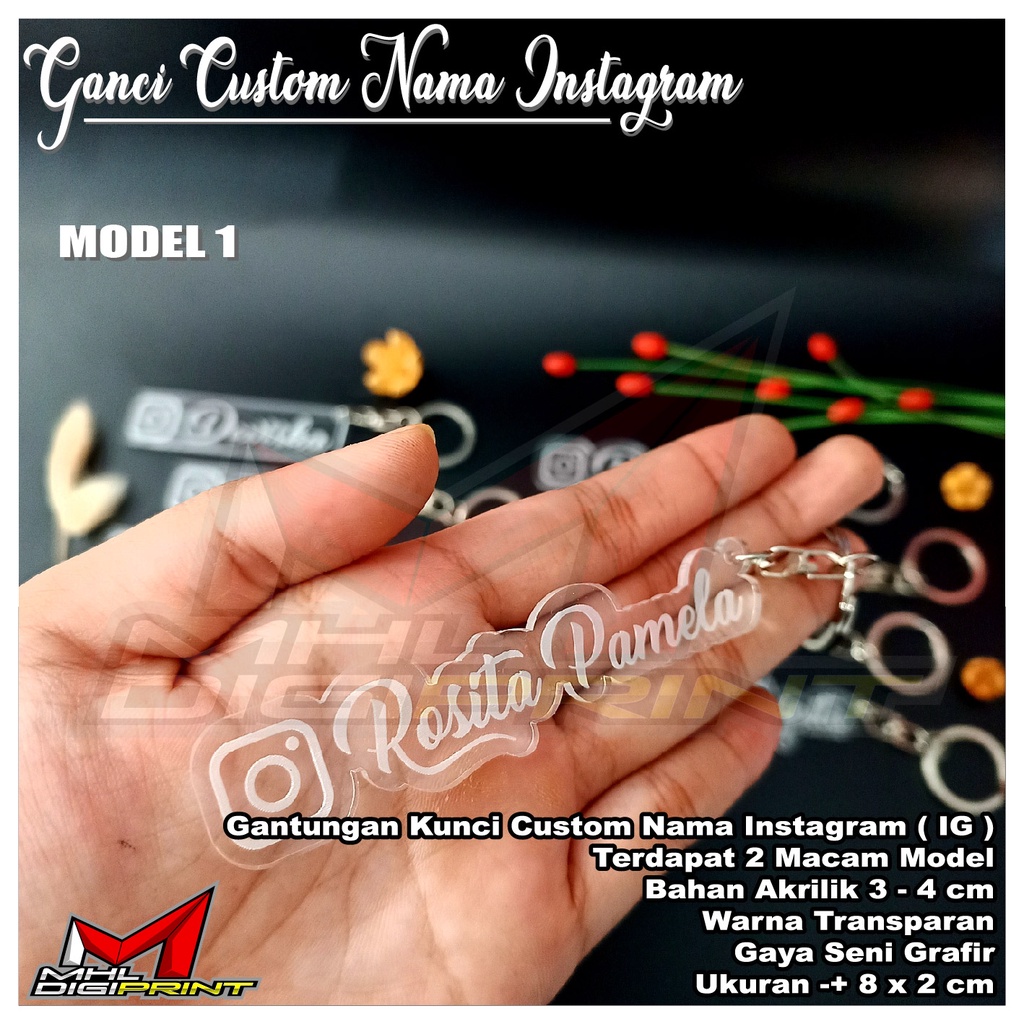 GANTUNGAN KUNCI AKRILIK CUSTOM NAMA IG INSTAGRAM - GANCI INSTAGRAM - SEHARI JADI - TANPA MINIMAL ORDER - GANTUNGAN KUNCI CUSTOM