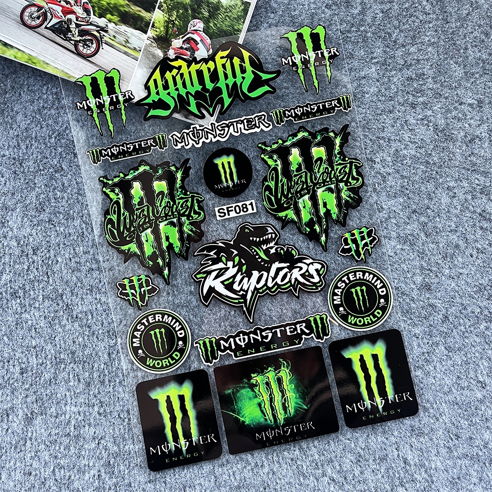 Monster Energy Stiker Anime Helm Decal Rock Star Glossy Film Anti Air PVC Hias Aksesoris Motor Untuk HONDA YAMAHA KAWASAKI DUCATI