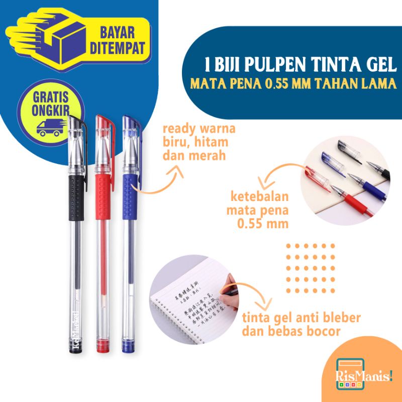 STANDARD GEL PEN - 1 pcs Bolpen Tinta Gel Mata Pena 0.55 mm Anti Bocor Pulpen Bebas Blobor Bolpoin Cair Tahan Lama Stationary Alat Tulis Kantor Anak Sekolah Mahasiswa Kuliah