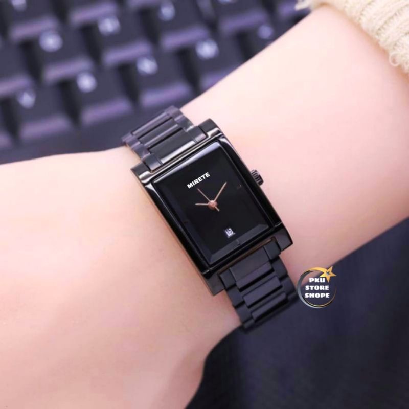 Jam Tangan Wanita Mirete Original Persegi Analog Mewah Elegan Tahan Air | Strap Rantai Stainles Steel Free Batrai Cadangan | JAM Tangan Impor Fashion Wanita