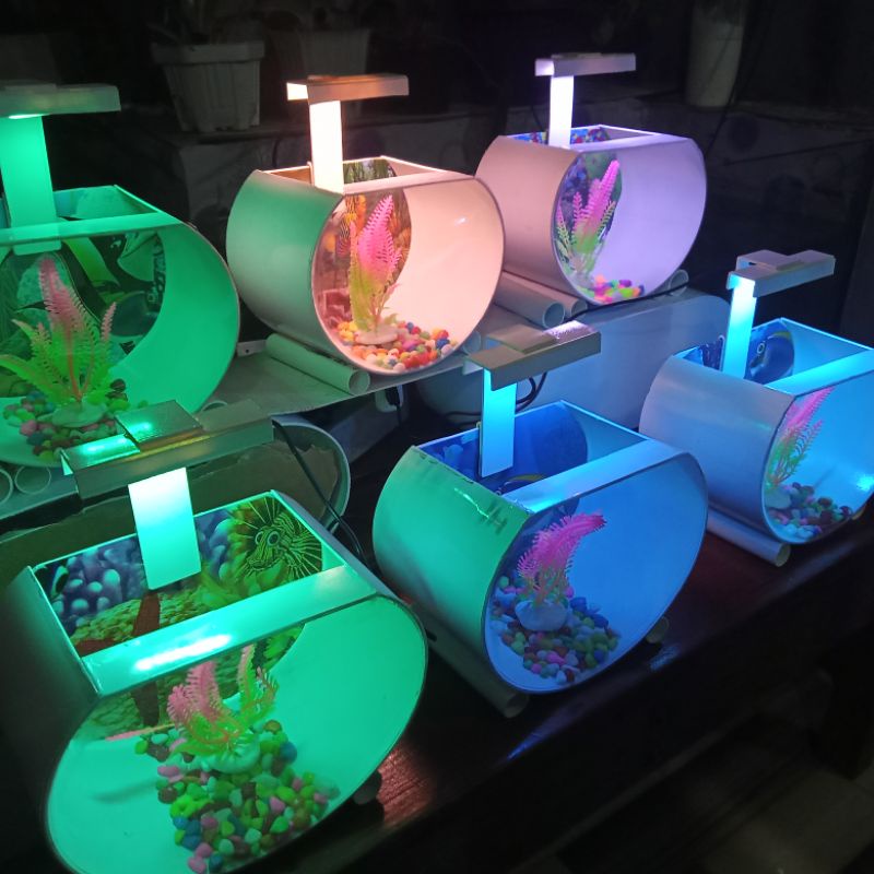 AQUARIUM MINI IKAN HIAS LUCU WARNA LAMPU CANTIK HIASAN KAMAR TIDUR DEKORASI RUMAH