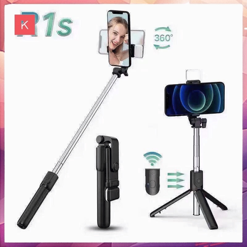 ANG TONGSIS R1S Tripod BLUETOOTH remote control LED FLASH selfi stick tongkat tomsis macaron