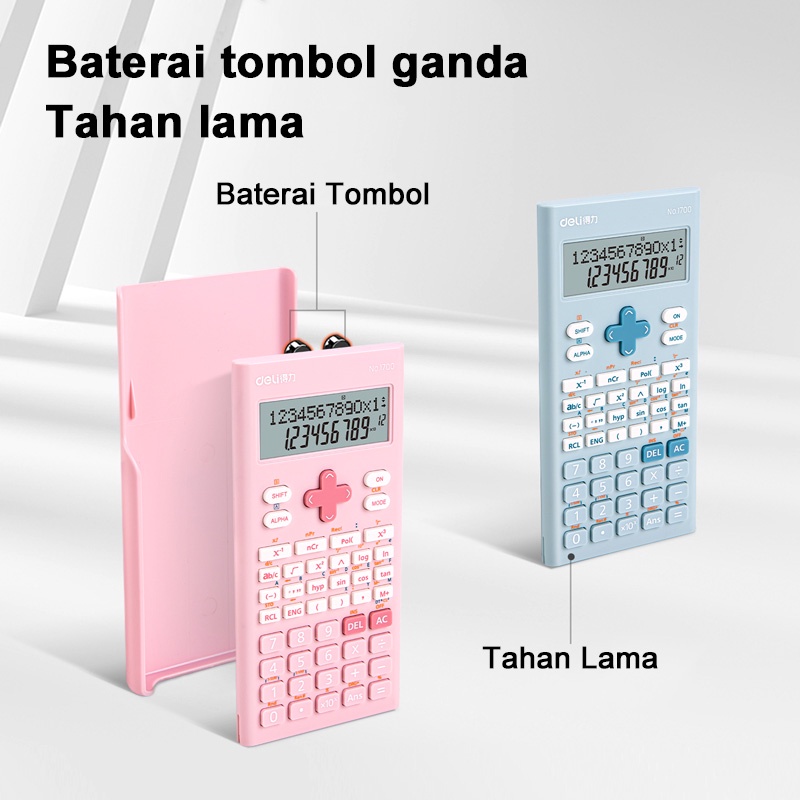 Deli Kalkulator Scientific 240 Fungsi Kalkulator Ilmiah Mini Lucu 12 Digit Tampilan LCD 2 Baris Scientific Calculator