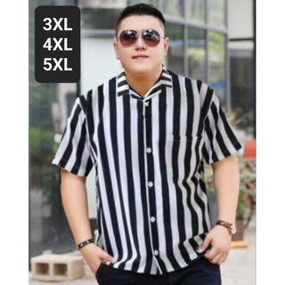 Kemeja Salur Jumbo XXL XXXL Lengan Pendek Pria