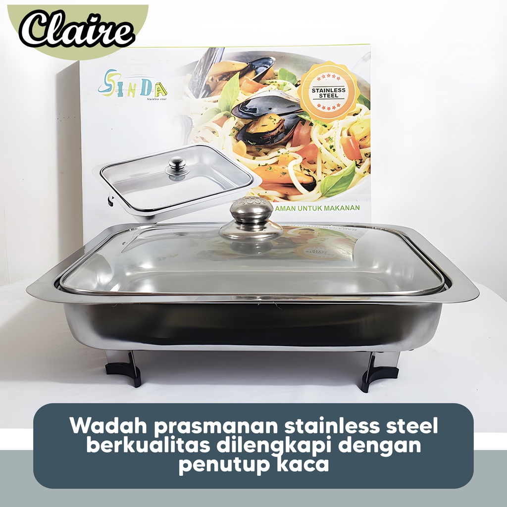 CHAFING DISH / WADAH MAKAN PRASMANAN / WADAH FAST FOOD TUTUP KACA STAINLESS STEEL