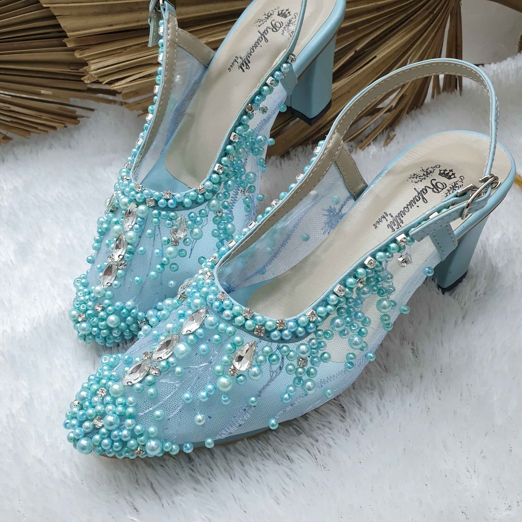 Sepatu wedding pesta cantik Shinta babyblue 7cm tahu