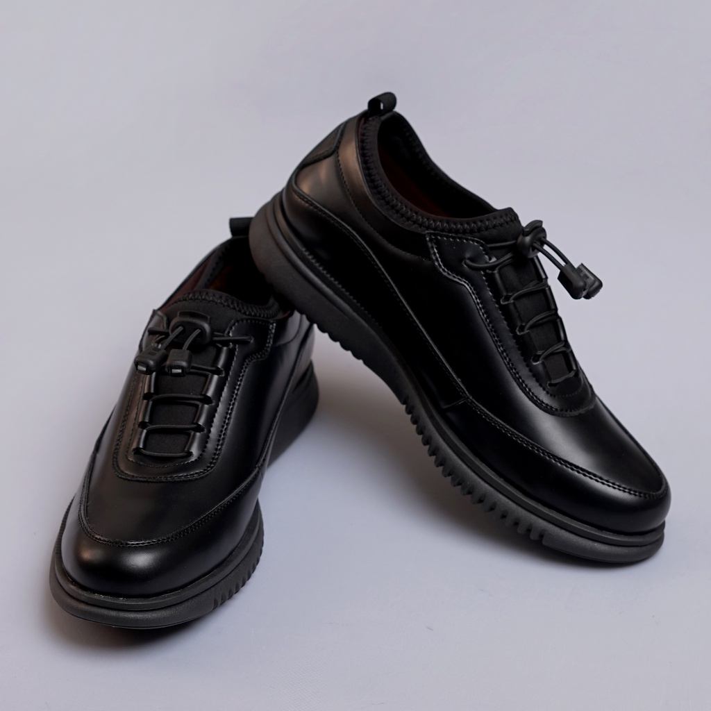 WAVE BLACK - Sepatu Pantofel Pria Casual Kulit Formal Kerja Kuliah Santai - Sepatu Pantopel Pria Cowok Oxford Original