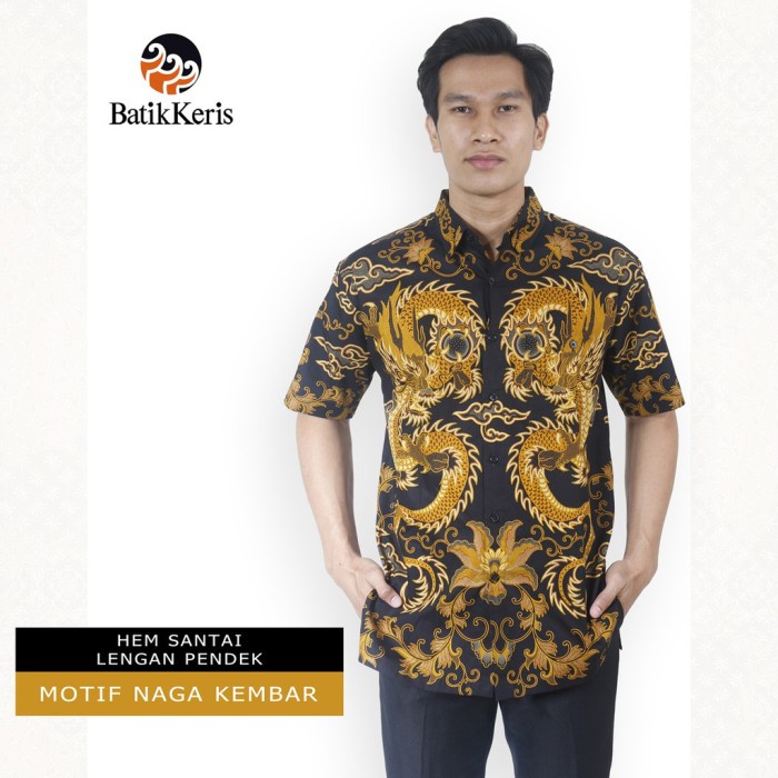 Batik Keris Hem Santai Lengan Pendek Naga Kembar