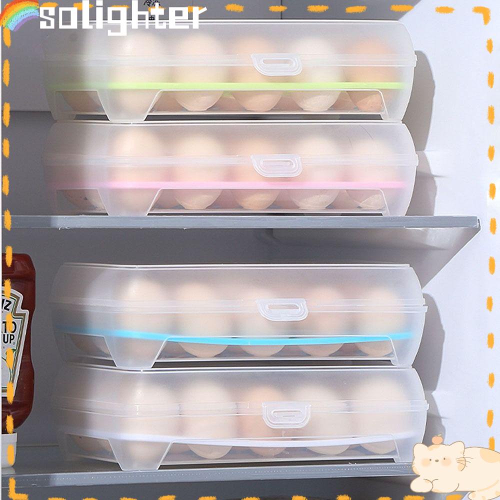 Solighter Sealing Storage Box Dapur Gadget Karton Kulkas Fresh Storage Organizer Eggs Tray Keranjang Telur