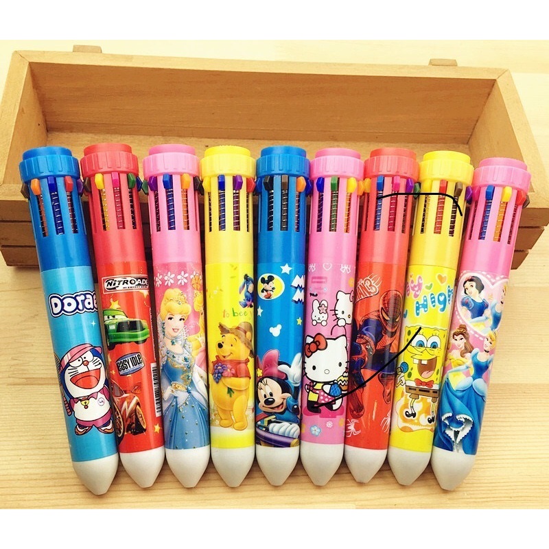 

MI SHOPINN - Pena Ballpoint Multi Warna 10 in 1 Pulpen Pen Lucu Unik Bolpoint Kartun Karakter