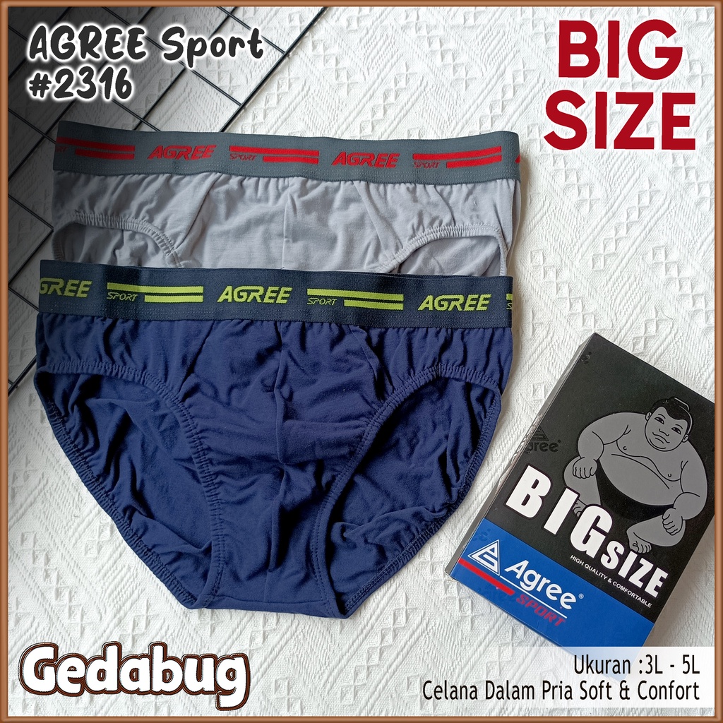 ( 2 pcs ) CD Pria AGREE 2316 JUMBO | Celan dalam Pria Segitiga karet Boxer | Big Size Gedabug