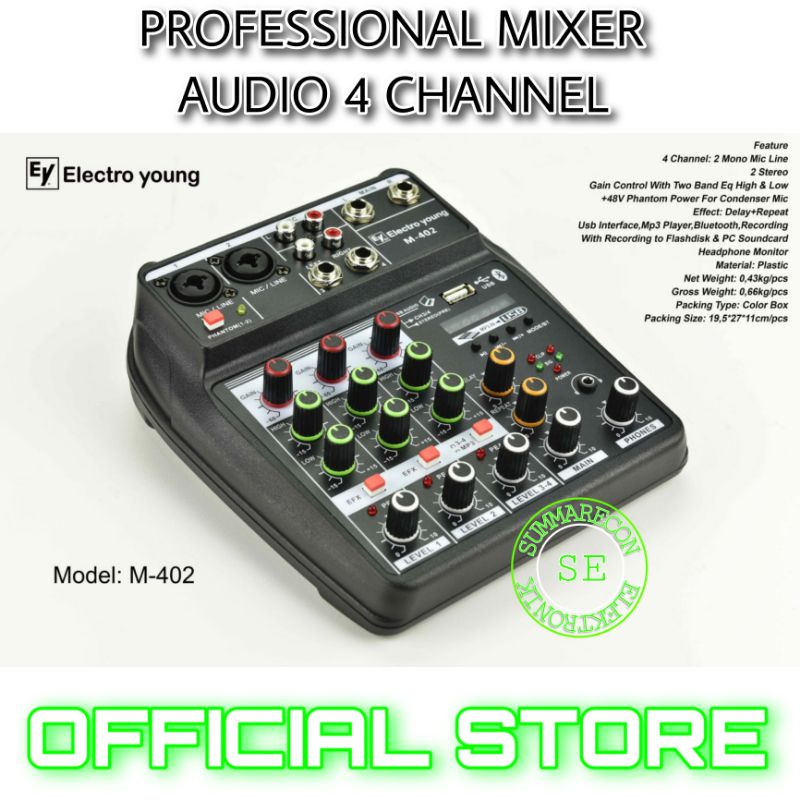mixer audio 4 channel M402 mixer karaoke bluetooth recording interface