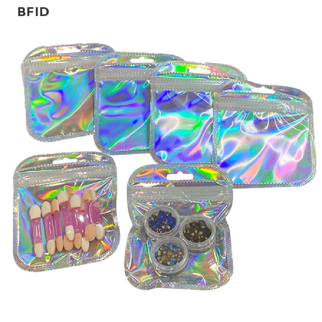 [BFID] 50pcs Laser Aluminium Foil Mylar Zip Lock Bags Reclosable Candy Pouch Packaging [ID]