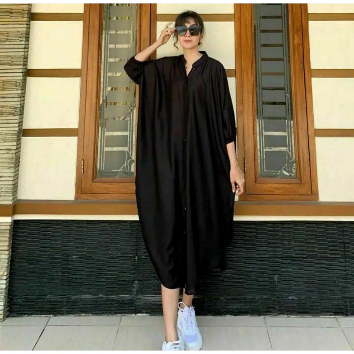 Dress Kalong Polos Jumbo / Dress Kondangan / dres Korea / Dress Polos / Dress Busui Jumbo / Dress Hitam Putih