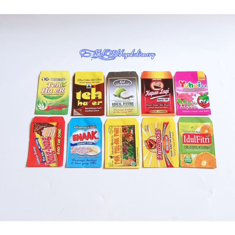 

Amplop ampau lebaran motif snack minuman karakter A/B isi ( 50 lembar )