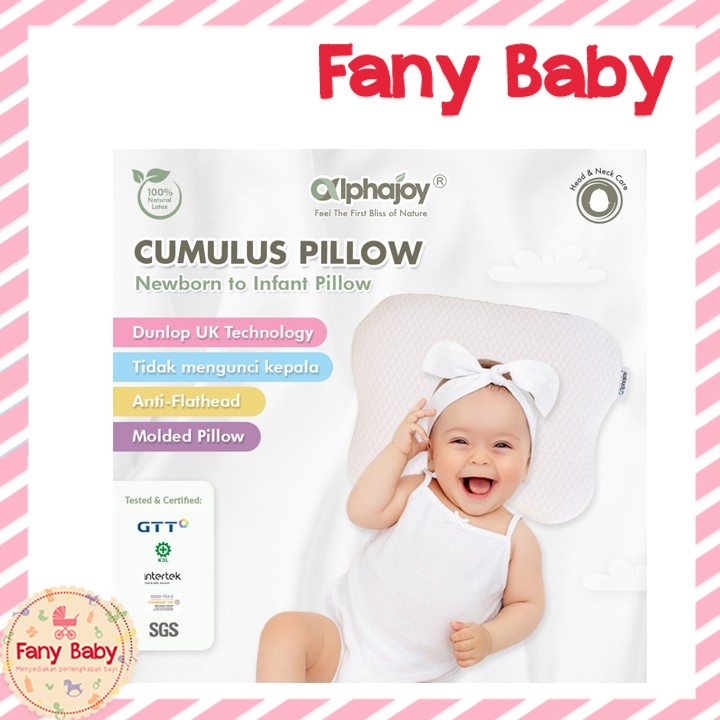 ALPHAJOY CUMULUS BABY PILLOW 100% NATURAL LATEX WITH COTTON CASE