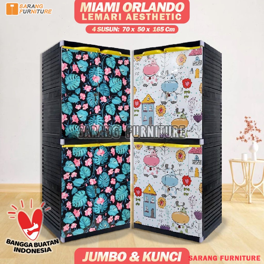 Jumbo Miami Orlando Lemari Plastik 4 Susun Motif Karakter Lemari Plastik Kunci