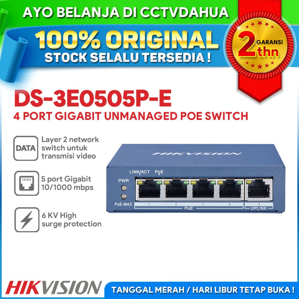 HIKVISION DS-3E0505P-E SWITCH POE 4 PORT GIGABIT UNMANAGED 1 UPLINK