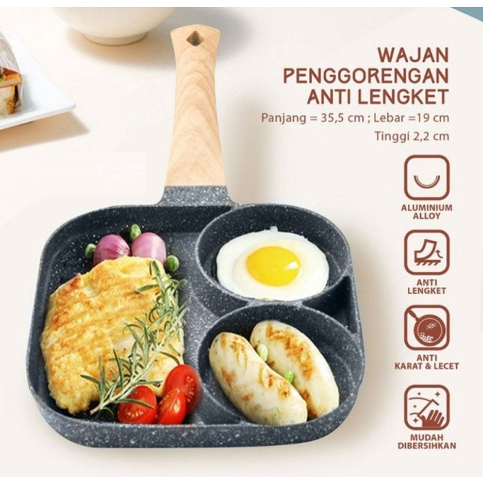 Panci Wajan Penggorengan Telur Pancake Daging 2 Lubang Anti Lengket