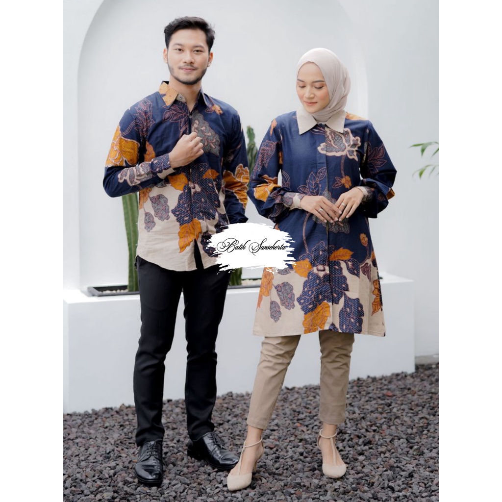 Set Baju Batik Couple Modern Pasangan Kemeja &amp; Tunik Seragam Kerja Kantor M L XL XXL Jumbo