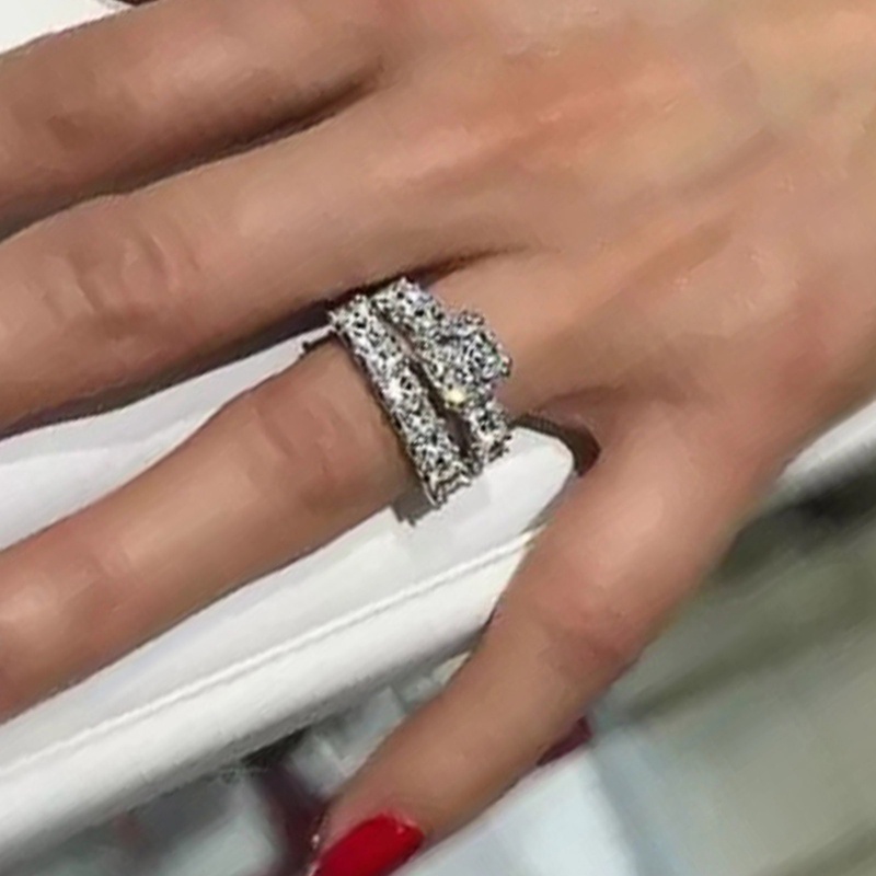 Trendy Mewah Princess Cut Cubic Zirconia Promise Rings Untuk Wanita Kristal Pertunangan Pernikahan Rings